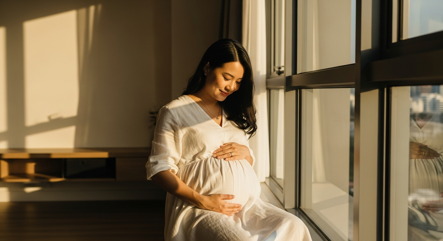 Happy pregnant Singaporean mother